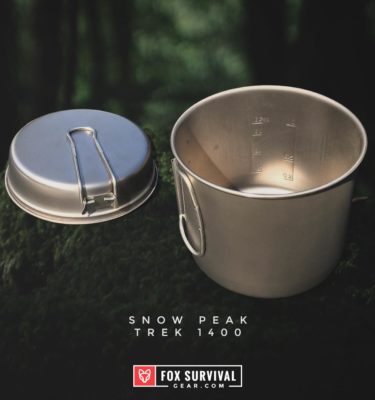 Snow Peak Trek 1400 Titanium Cookset with lid frying pan