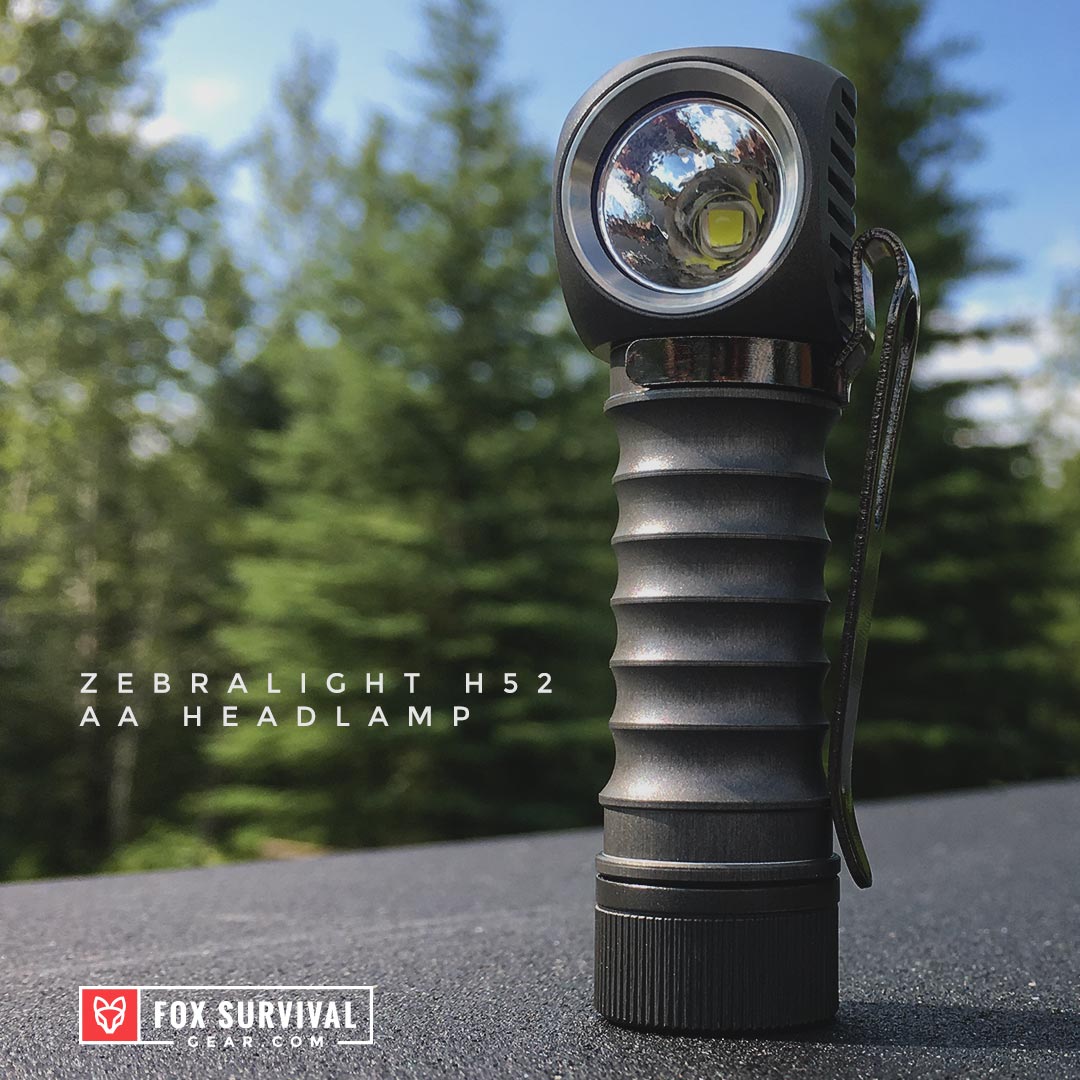 Photo of Zebralight H52 survival flashlight with belt clip installed